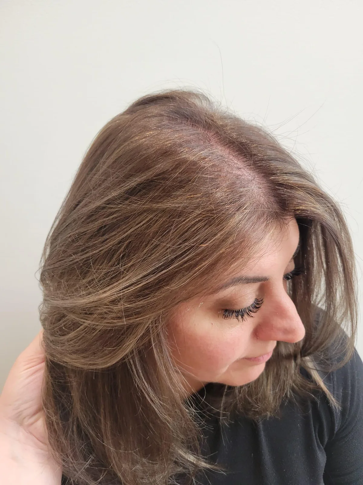 Color Correction - Soft brunette hair with a layered blowout